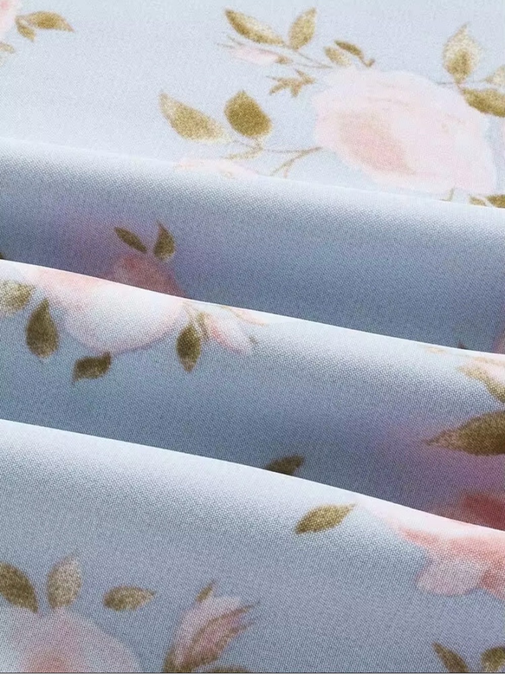 Pastel Blue Floral A-Line Midi Dress with Pink Ribbon - Picture 4 of 4